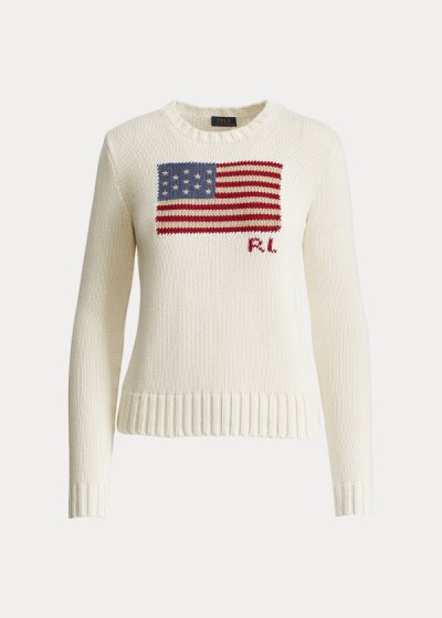 Sueter Polo Ralph Lauren Mujer Creme Multicolor - Flag Cotton Crewneck - MUBCL0682